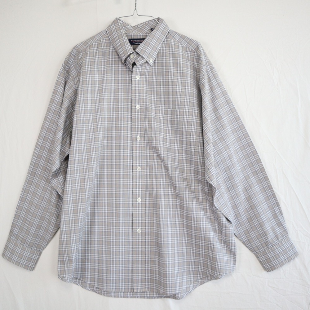 Roundtree & Yorke Shirt Mens XL Easy Care Pocket Button Down Plaid‎ Long Sleeve